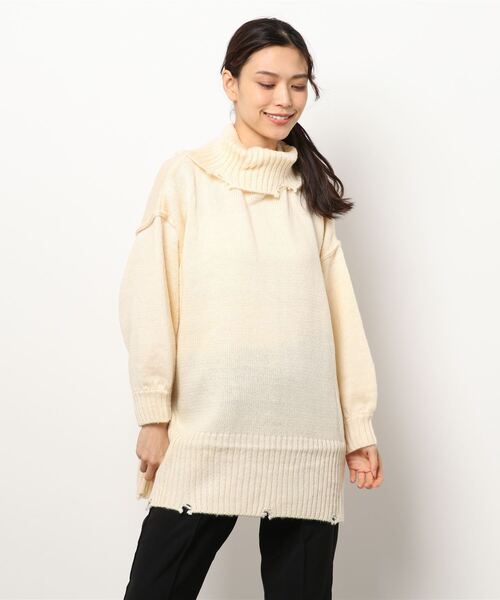 White Collection（ホワイトコレクション）の「2021AW　5GG　モヘアタッチタートルネックロング丈ニット（ニット/セーター・レディース・ブラック/グリーン/アイボリー/ライトベージュ・FREE）」の10枚目の写真