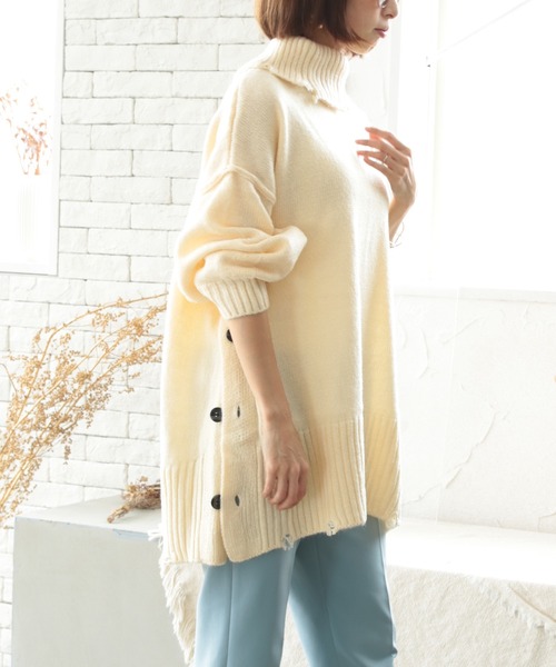 White Collection（ホワイトコレクション）の「2021AW　5GG　モヘアタッチタートルネックロング丈ニット（ニット/セーター・レディース・ブラック/グリーン/アイボリー/ライトベージュ・FREE）」の12枚目の写真