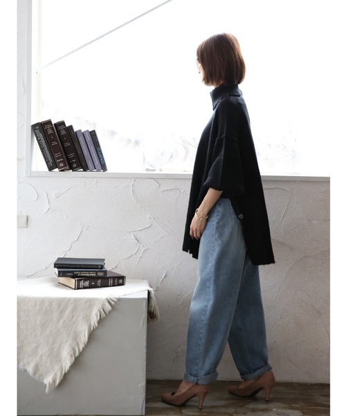 White Collection（ホワイトコレクション）の「2021AW　5GG　モヘアタッチタートルネックロング丈ニット（ニット/セーター・レディース・ブラック/グリーン/アイボリー/ライトベージュ・FREE）」の6枚目の写真