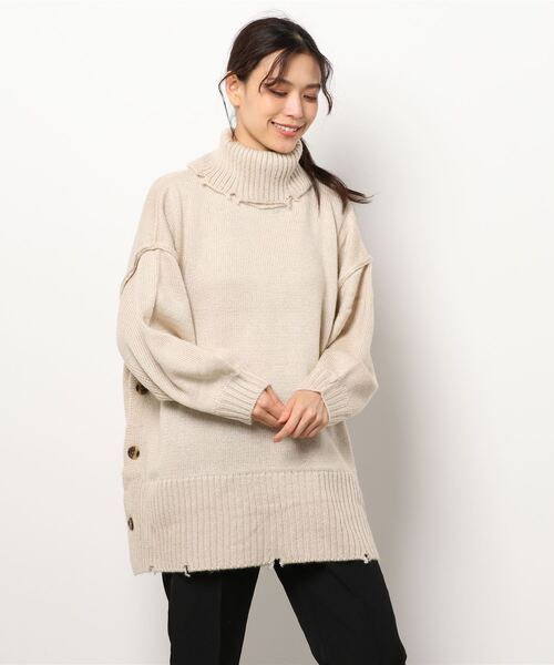 White Collection（ホワイトコレクション）の「2021AW　5GG　モヘアタッチタートルネックロング丈ニット（ニット/セーター・レディース・ブラック/グリーン/アイボリー/ライトベージュ・FREE）」の7枚目の写真