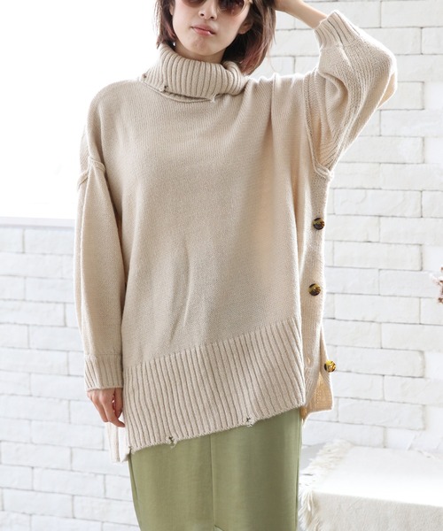 White Collection（ホワイトコレクション）の「2021AW　5GG　モヘアタッチタートルネックロング丈ニット（ニット/セーター・レディース・ブラック/グリーン/アイボリー/ライトベージュ・FREE）」の22枚目の写真