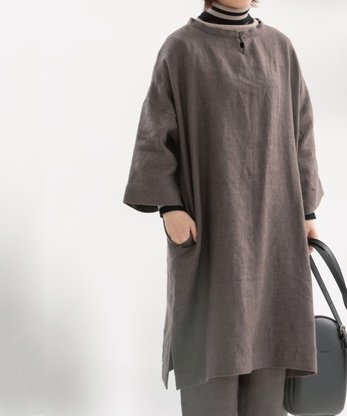 nop de nod(ノップドゥノッド)の「Ciel ウィンターリネンピーチチュニック(チュニック・レディース・ダークグレー/ミント/ダークブルー・3)」の1枚目の写真