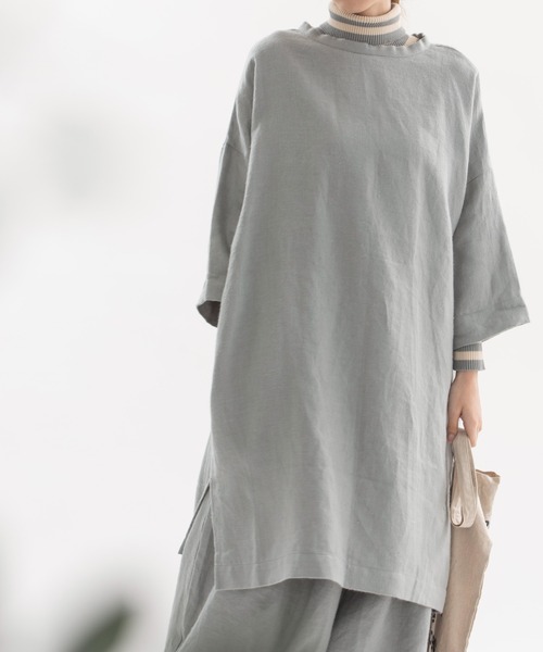 nop de nod(ノップドゥノッド)の「Ciel ウィンターリネンピーチチュニック(チュニック・レディース・ダークグレー/ミント/ダークブルー・3)」の2枚目の写真
