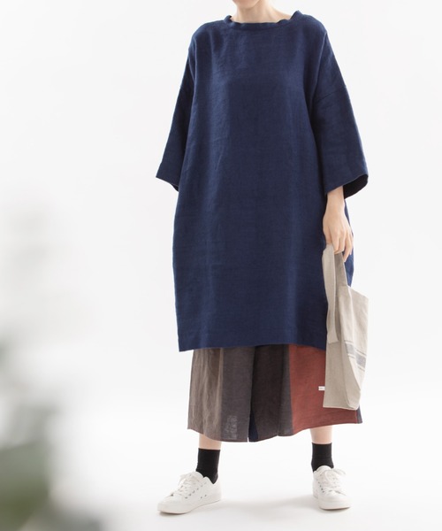 nop de nod(ノップドゥノッド)の「Ciel ウィンターリネンピーチチュニック(チュニック・レディース・ダークグレー/ミント/ダークブルー・3)」の4枚目の写真