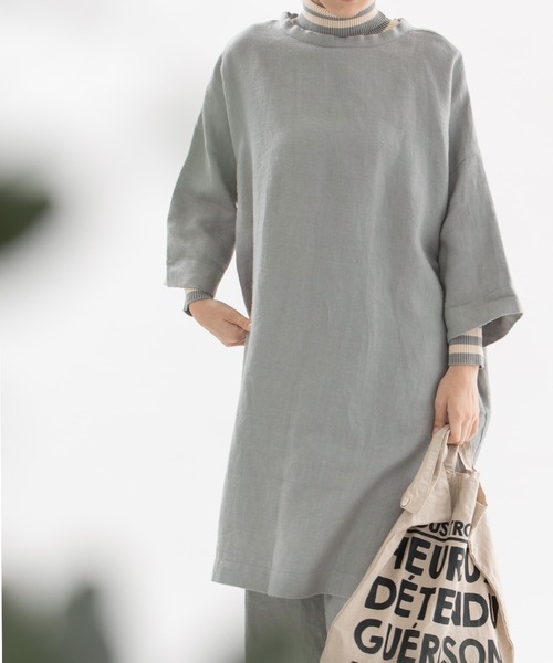 nop de nod(ノップドゥノッド)の「Ciel ウィンターリネンピーチチュニック(チュニック・レディース・ダークグレー/ミント/ダークブルー・3)」の15枚目の写真