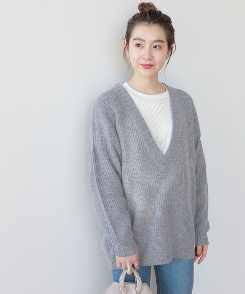 BEAMS LIGHTS(ビームスライツ)の「BEAMS LIGHTS / 5ゲージ 片畦 ラムウール混 Vネック ニット(ニット/セーター・レディース・ネイビー/グレー/ピンク・ONE SIZE)」の16枚目の写真