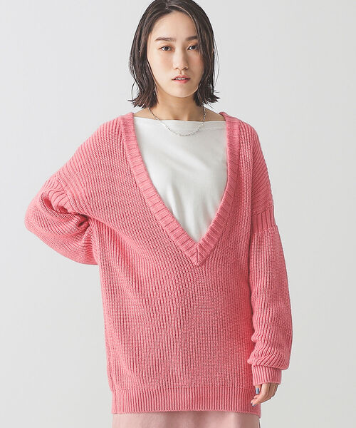 BEAMS LIGHTS(ビームスライツ)の「BEAMS LIGHTS / 5ゲージ 片畦 ラムウール混 Vネック ニット(ニット/セーター・レディース・ネイビー/グレー/ピンク・ONE SIZE)」の14枚目の写真