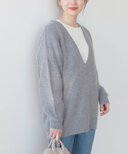 BEAMS LIGHTS(ビームスライツ)の「BEAMS LIGHTS / 5ゲージ 片畦 ラムウール混 Vネック ニット(ニット/セーター・レディース・ネイビー/グレー/ピンク・ONE SIZE)」の21枚目の写真