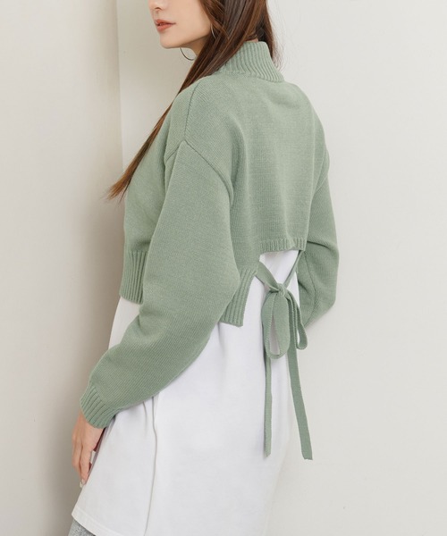 Newlyme（ニューリーミー）の「バックオープンハイネックニットトップス（ニット/セーター・レディース・ホワイト/ブラック/ブラウン/グリーン/ブルーグレー/グレイッシュベージュ・MEDIUM/LARGE/X-LARGE）」の6枚目の写真