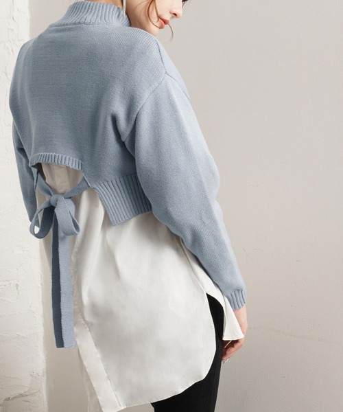 Newlyme（ニューリーミー）の「バックオープンハイネックニットトップス（ニット/セーター・レディース・ホワイト/ブラック/ブラウン/グリーン/ブルーグレー/グレイッシュベージュ・MEDIUM/LARGE/X-LARGE）」の3枚目の写真