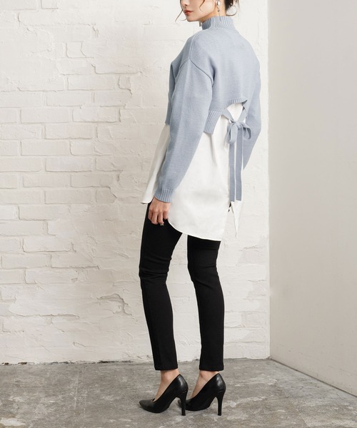 Newlyme（ニューリーミー）の「バックオープンハイネックニットトップス（ニット/セーター・レディース・ホワイト/ブラック/ブラウン/グリーン/ブルーグレー/グレイッシュベージュ・MEDIUM/LARGE/X-LARGE）」の14枚目の写真