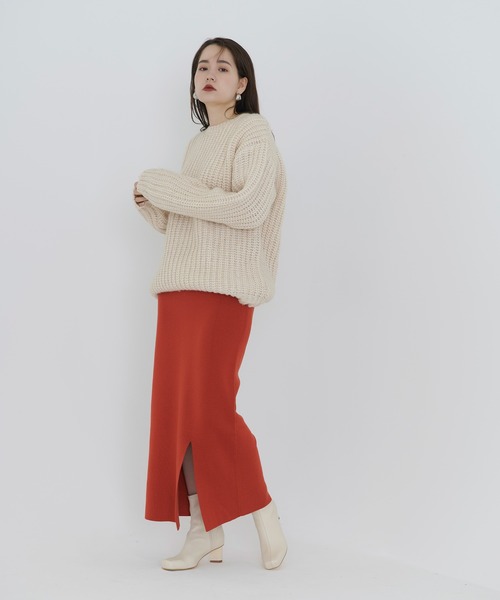 TINA：JOJUN（ティーナジョジュン）の「フロントスリット ニットスカート TINA：JOJUN（スカート・レディース・ブラック/オレンジ/ホワイト・S/M）」の12枚目の写真