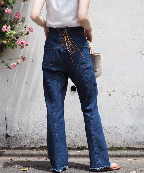 BeAMS DOT(ビームスドット)の「【WEB限定】BeAMS DOT / レースアップ ハイウエストデニムパンツ(その他パンツ・レディース・インディゴブルー/その他/ホワイト系その他5・SMALL/MEDIUM)」の3枚目の写真