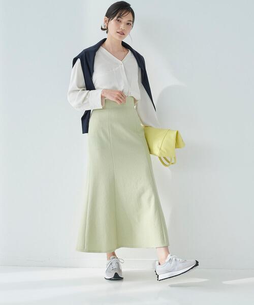 green label relaxing（グリーンレーベルリラクシング）の「P ブッチャー マーメイド スカート -ウォッシャブル・ストレッチ・防シワ- ◇No05◇（スカート・レディース・オフホワイト/ブラック/ライム・36/38/40）」の4枚目の写真