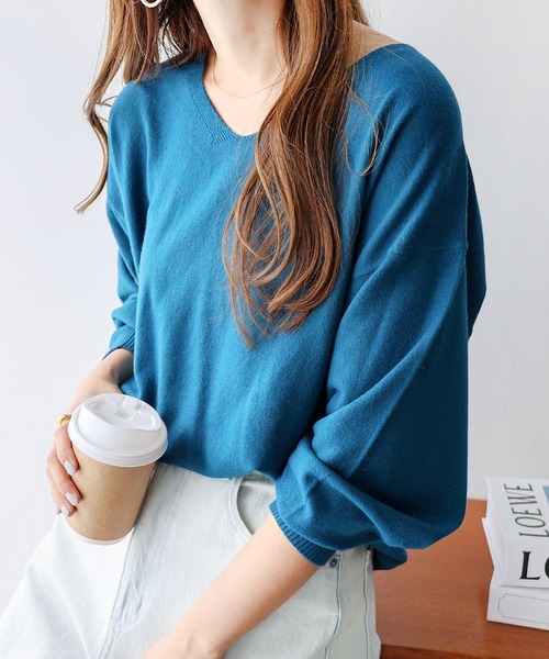 セール】やさしい肌ざわり長袖Vネックニットトップス（ニット/セーター  