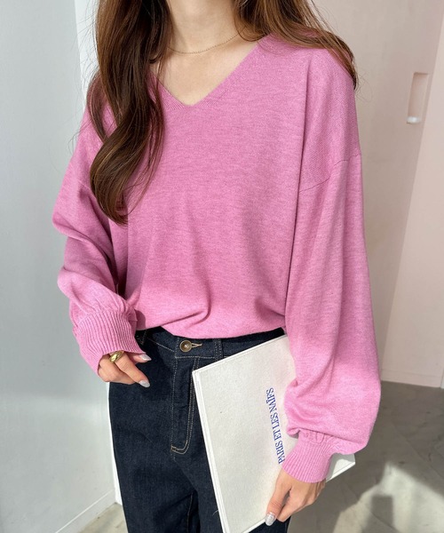 セール】やさしい肌ざわり長袖Vネックニットトップス（ニット/セーター