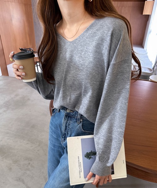 セール】やさしい肌ざわり長袖Vネックニットトップス（ニット/セーター  