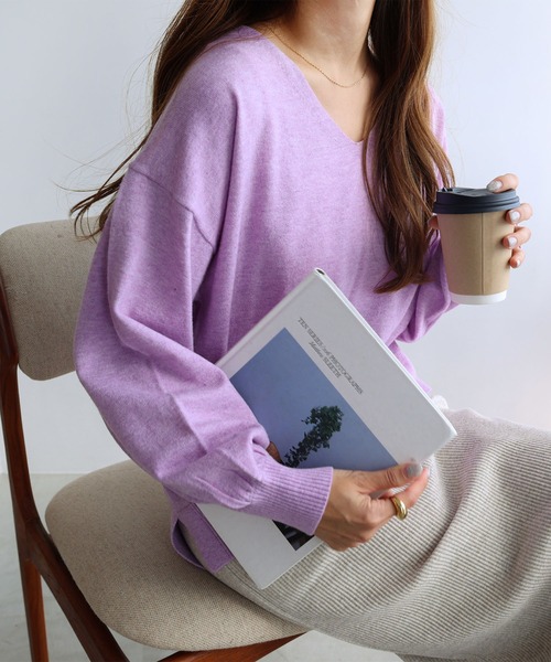 セール】やさしい肌ざわり長袖Vネックニットトップス（ニット/セーター