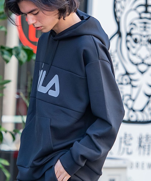 【お値下】FILAフィラ☆パーカー紺サイズL FILA パーカー 「FILA/フィラ」ロゴプリントストレッチプル