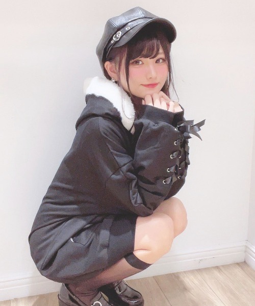 ファーフードパーカーワンピース