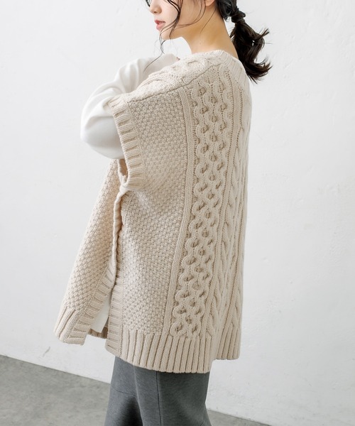 PUAL CE CIN（ピュアルセシン）の「シェットランドケーブルニットベスト（ベスト・レディース・アイボリー/モカ/スミクロ・FREE）」の12枚目の写真