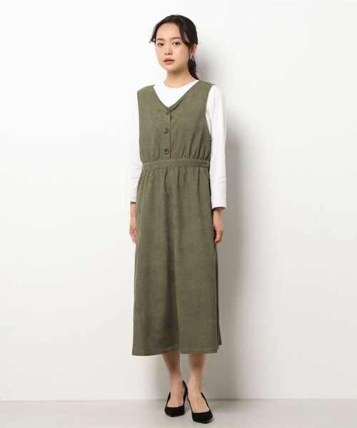 ehka sopo（エヘカソポ）の「コーデュロイVネックジャンパースカート（ジャンパースカート・レディース・ベージュ/ブラウン/カーキ・ﾌﾘ-）」の6枚目の写真