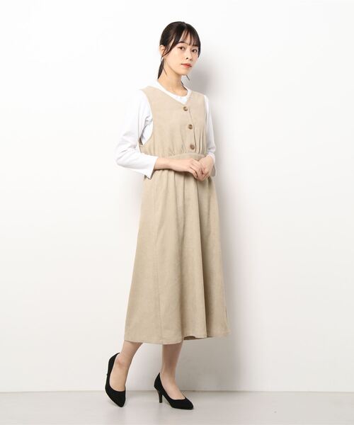 ehka sopo（エヘカソポ）の「コーデュロイVネックジャンパースカート（ジャンパースカート・レディース・ベージュ/ブラウン/カーキ・ﾌﾘ-）」の8枚目の写真