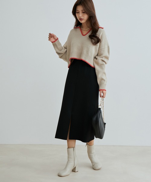 vis-`a-vis(ビサビ)の「【WEB限定】【高橋愛コラボ】前後2WAYスポンジニットタイトスカート【セットアップ対応】(スカート・レディース・ダークブラウン/ピンク/ブラック/キナリ/イエロー・S/M)」の9枚目の写真