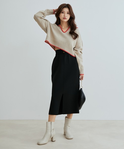 vis-`a-vis(ビサビ)の「【WEB限定】【高橋愛コラボ】前後2WAYスポンジニットタイトスカート【セットアップ対応】(スカート・レディース・ダークブラウン/ピンク/ブラック/キナリ/イエロー・S/M)」の10枚目の写真