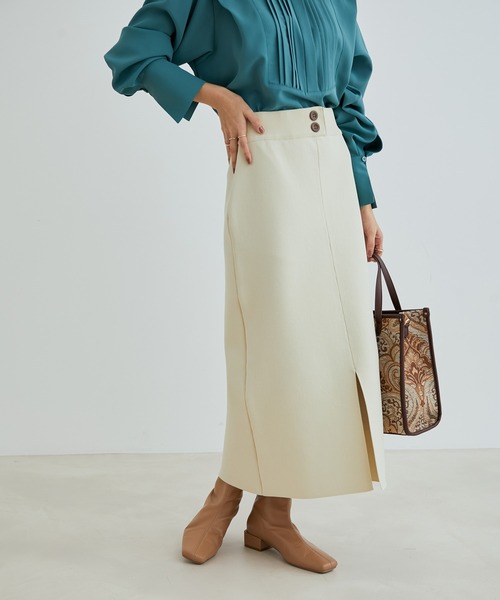 vis-`a-vis(ビサビ)の「【WEB限定】【高橋愛コラボ】前後2WAYスポンジニットタイトスカート【セットアップ対応】(スカート・レディース・ダークブラウン/ピンク/ブラック/キナリ/イエロー・S/M)」の12枚目の写真