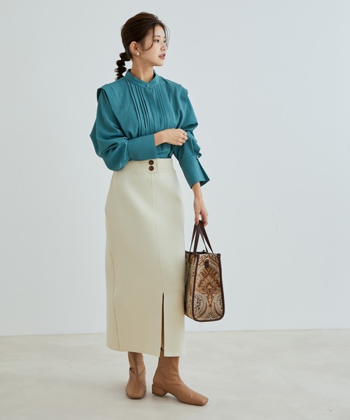 vis-`a-vis(ビサビ)の「【WEB限定】【高橋愛コラボ】前後2WAYスポンジニットタイトスカート【セットアップ対応】(スカート・レディース・ダークブラウン/ピンク/ブラック/キナリ/イエロー・S/M)」の13枚目の写真