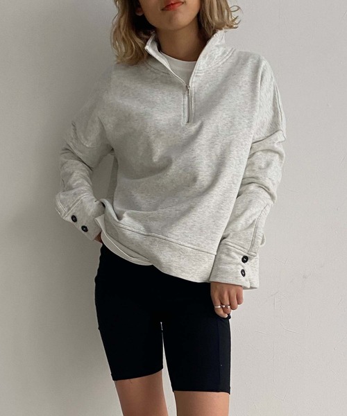 Avvenente（アベネンテ）の「【Avvenente】ハーフジップスウェット（Tシャツ/カットソー・レディース・ライトブルー/ブラック/オフホワイト・FREE）」の2枚目の写真