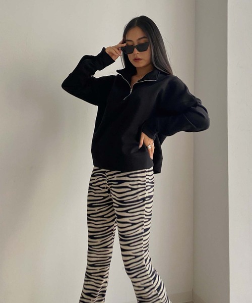 Avvenente（アベネンテ）の「【Avvenente】ハーフジップスウェット（Tシャツ/カットソー・レディース・ライトブルー/ブラック/オフホワイト・FREE）」の3枚目の写真