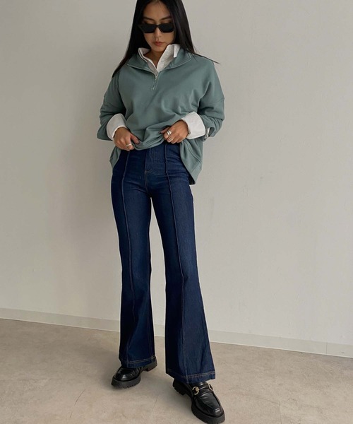 Avvenente（アベネンテ）の「【Avvenente】ハーフジップスウェット（Tシャツ/カットソー・レディース・ライトブルー/ブラック/オフホワイト・FREE）」の14枚目の写真