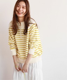 コットンパネルボーダーニットプルオーバー◆