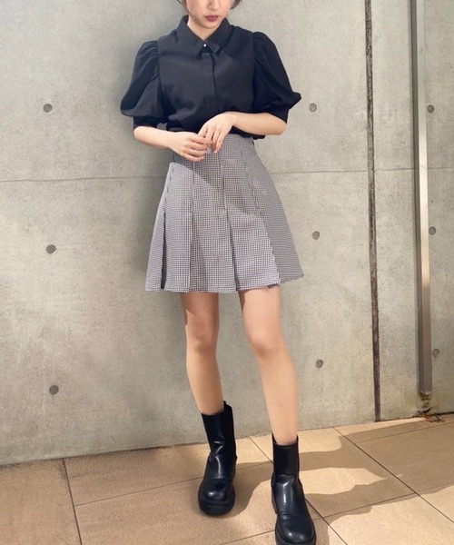 one after another NICE CLAUP（ワンアフターアナザーナイスクラップ）の「ボックスプリーツミニスカート（スカート・レディース・ブラック/ベージュ/チェック・FREE）」の13枚目の写真