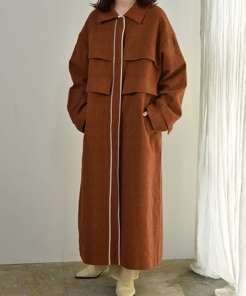 I_am（アイアム）の「nuance jacquard piping jacket（その他アウター・レディース・ベージュ/オレンジ系/オフホワイト・FREE）」の8枚目の写真