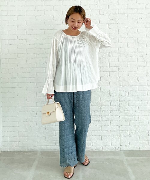 OPAQUE.CLIP（オペークドットクリップ）の「◆【C】透かし編みイージーニットパンツ（その他パンツ・レディース・ライトブルー/オフホワイト・38/36）」の11枚目の写真