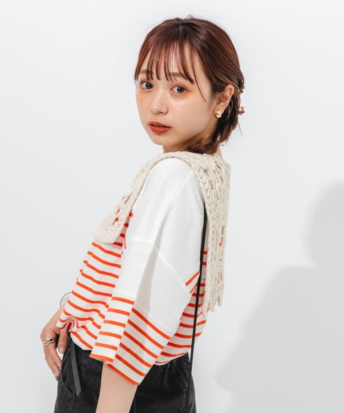 nemne store(ネンネストア)の「パネルボーダーTシャツ(Tシャツ/カットソー・レディース・ピンク/オレンジ/ブルー/グリーン・フリー)」の13枚目の写真