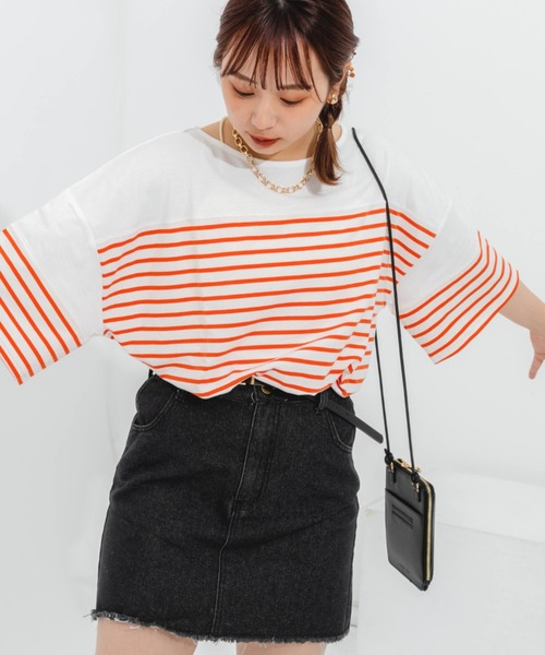 nemne store(ネンネストア)の「パネルボーダーTシャツ(Tシャツ/カットソー・レディース・ピンク/オレンジ/ブルー/グリーン・フリー)」の7枚目の写真