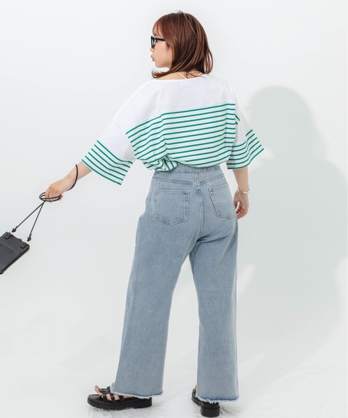 nemne store(ネンネストア)の「パネルボーダーTシャツ(Tシャツ/カットソー・レディース・ピンク/オレンジ/ブルー/グリーン・フリー)」の21枚目の写真