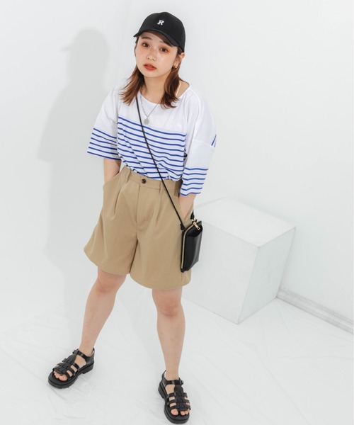 nemne store(ネンネストア)の「パネルボーダーTシャツ(Tシャツ/カットソー・レディース・ピンク/オレンジ/ブルー/グリーン・フリー)」の22枚目の写真