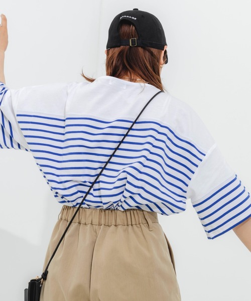 nemne store(ネンネストア)の「パネルボーダーTシャツ(Tシャツ/カットソー・レディース・ピンク/オレンジ/ブルー/グリーン・フリー)」の15枚目の写真