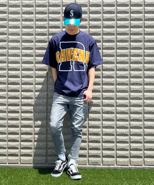 BEATJIVE(ビートジャイブ)の「カレッジロゴ Tシャツ ビッグシルエット RAVENA 半袖 メンズ(Tシャツ/カットソー・メンズ・オフホワイト/グレー/ネイビー・LARGE/MEDIUM)」の7枚目の写真