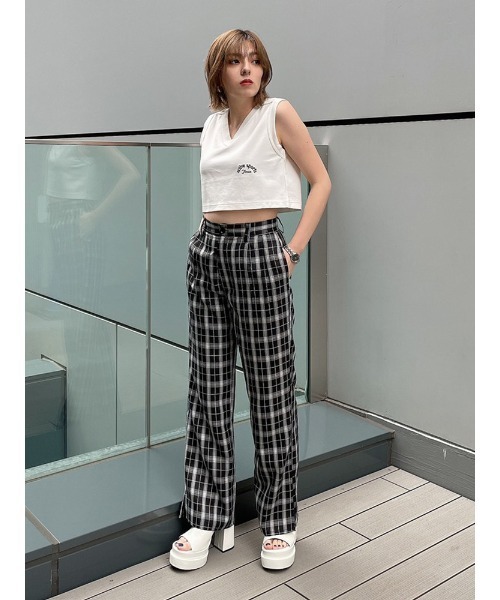 ENVYM（アンビー）の「２タックチェックＰＴ（その他パンツ・レディース・ホワイト/ブラック・FREE）」の5枚目の写真
