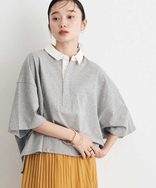 earth music&ecology（アースミュージックアンドエコロジー）の「BIGシルエットラガーポロシャツ（Tシャツ/カットソー・レディース・杢グレー/ネイビー/ラベンダー・FREE）」の2枚目の写真