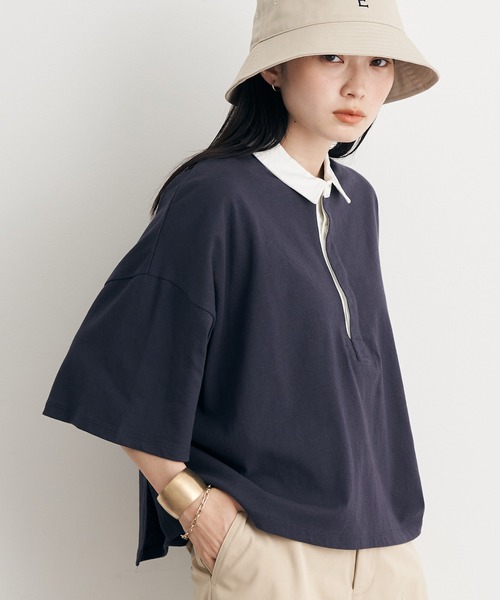 earth music&ecology（アースミュージックアンドエコロジー）の「BIGシルエットラガーポロシャツ（Tシャツ/カットソー・レディース・杢グレー/ネイビー/ラベンダー・FREE）」の3枚目の写真