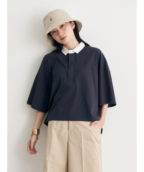 earth music&ecology（アースミュージックアンドエコロジー）の「BIGシルエットラガーポロシャツ（Tシャツ/カットソー・レディース・杢グレー/ネイビー/ラベンダー・FREE）」の14枚目の写真