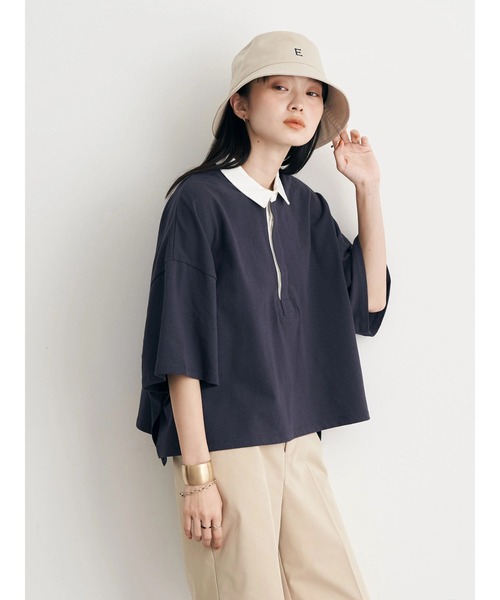 earth music&ecology（アースミュージックアンドエコロジー）の「BIGシルエットラガーポロシャツ（Tシャツ/カットソー・レディース・杢グレー/ネイビー/ラベンダー・FREE）」の10枚目の写真