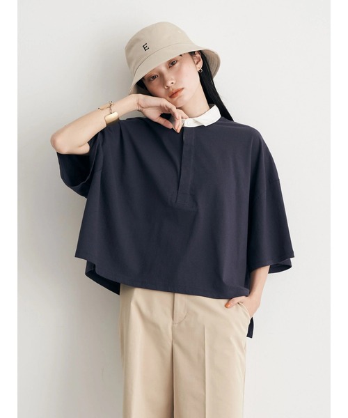 earth music&ecology（アースミュージックアンドエコロジー）の「BIGシルエットラガーポロシャツ（Tシャツ/カットソー・レディース・杢グレー/ネイビー/ラベンダー・FREE）」の7枚目の写真